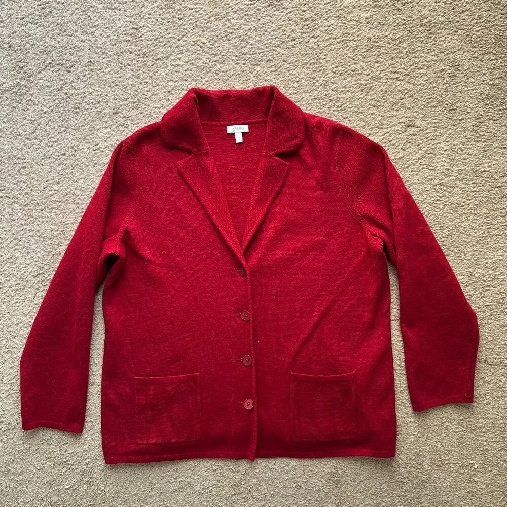 Talbots Sweater Womens 1X Cardigan Button Close V Neck Notched Red Long Sleeve - Picture 1 of 12